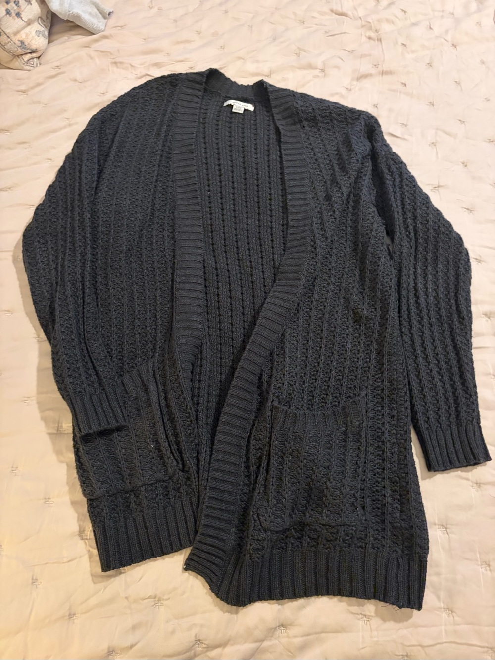 American Eagle Outfitters Black Open-Front Cable Knit Cardigan